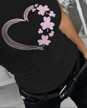 St. Patrick's Day Lucky Shamrock Heart Print Tank Top